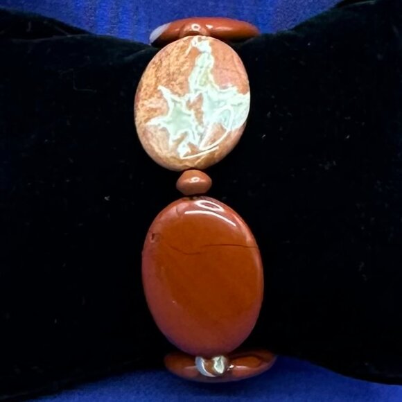 Genuine Red Jasper Stretch Bracelet Large Polished Jasper Stones - Picture 7 of 12